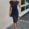Crewneck High-Waist Short Sleeve Midi Dress