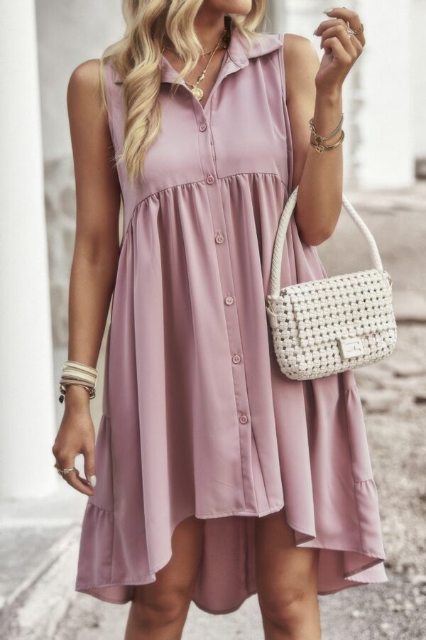 Sleeveless Peplum Shirt Dress – Solid Finish
