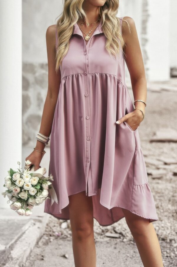 Sleeveless Peplum Shirt Dress – Solid Finish