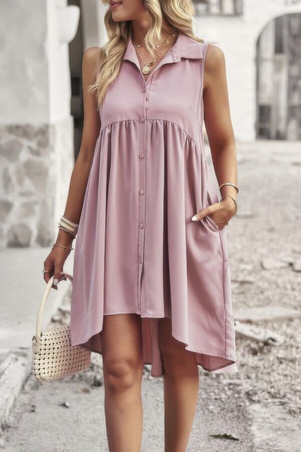 Sleeveless Peplum Shirt Dress – Solid Finish