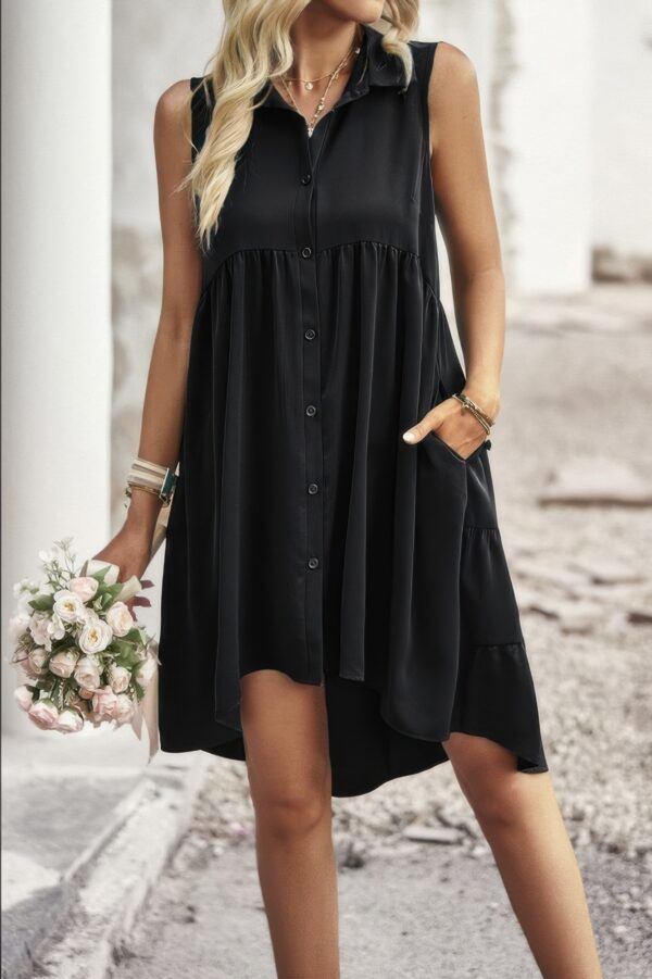 Sleeveless Peplum Shirt Dress – Solid Finish