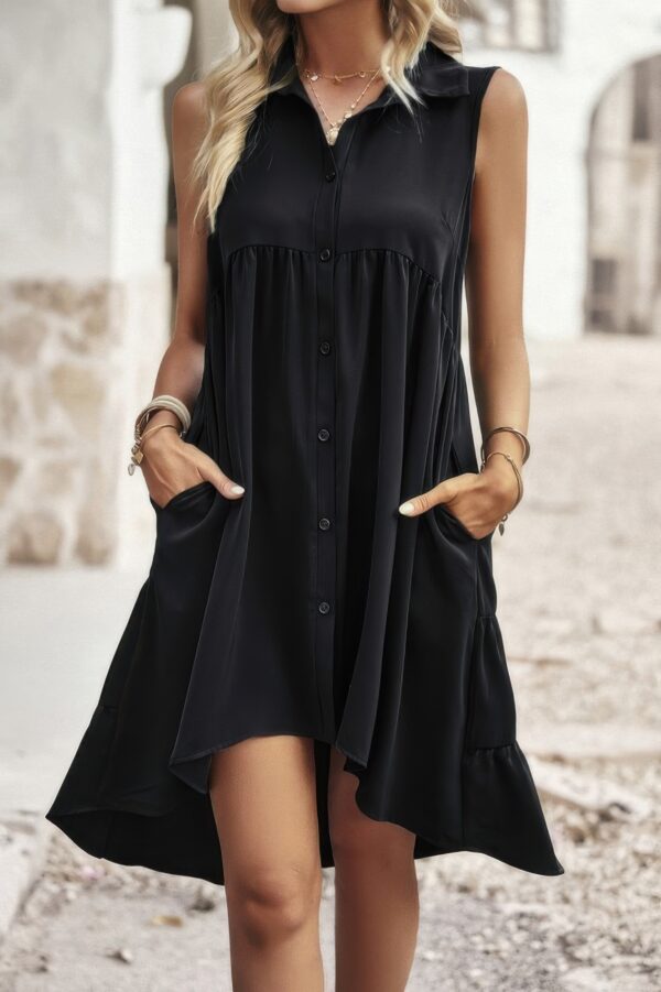 Sleeveless Peplum Shirt Dress – Solid Finish
