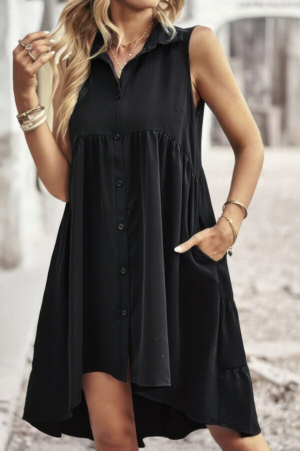Sleeveless Peplum Shirt Dress – Solid Finish