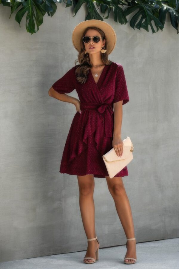 Plus-Size V-Neck Wrap Dress with Ruffled Hem