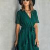 Plus-Size V-Neck Wrap Dress with Ruffled Hem