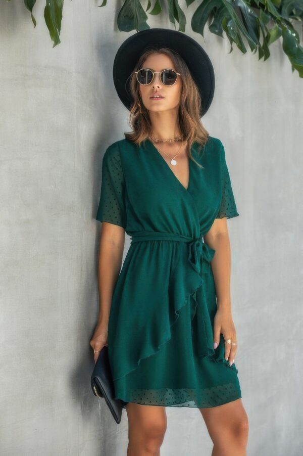Plus-Size V-Neck Wrap Dress with Ruffled Hem