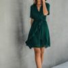 Plus-Size V-Neck Wrap Dress with Ruffled Hem