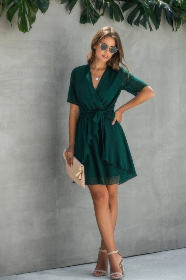 Plus-Size V-Neck Wrap Dress with Ruffled Hem
