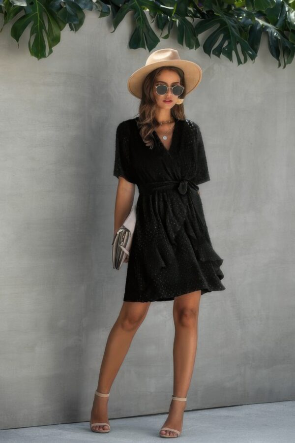 Plus-Size V-Neck Wrap Dress with Ruffled Hem