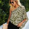 One-Shoulder Zebra Print Top – Loose Silhouette