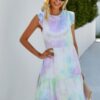 Tie-Dye Crewneck Ruffle Mini Dress – Lightweight Fabric