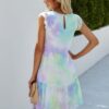Tie-Dye Crewneck Ruffle Mini Dress – Lightweight Fabric