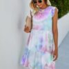 Tie-Dye Crewneck Ruffle Mini Dress – Lightweight Fabric