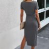 Tie-Waist Short Sleeve Scoop Neck Shirt Dress