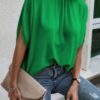 Mock Neck Batwing Sleeve Blouse – Solid Loose Top