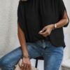 Mock Neck Batwing Sleeve Blouse – Solid Loose Top