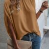Mock Neck Batwing Sleeve Blouse – Solid Loose Top