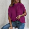 Mock Neck Batwing Sleeve Blouse – Solid Loose Top