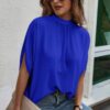 Mock Neck Batwing Sleeve Blouse – Solid Loose Top