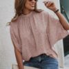 Mock Neck Batwing Sleeve Blouse – Solid Loose Top