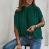 Mock Neck Batwing Sleeve Blouse – Solid Loose Top