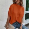 Mock Neck Batwing Sleeve Blouse – Solid Loose Top