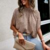 Mock Neck Batwing Sleeve Blouse – Solid Loose Top