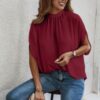 Mock Neck Batwing Sleeve Blouse – Solid Loose Top