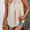 Sleeveless Halter Ruched Tunic Top – Loose Fit