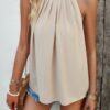 Sleeveless Halter Ruched Tunic Top – Loose Fit