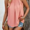 Sleeveless Halter Ruched Tunic Top – Loose Fit