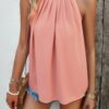 Sleeveless Halter Ruched Tunic Top – Loose Fit