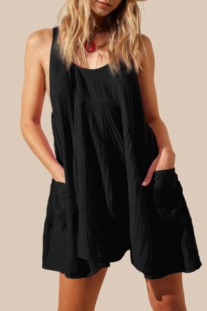 U-Neck Backless Sleeveless Mini Dress with Pockets