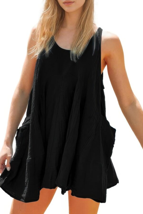 U-Neck Backless Sleeveless Mini Dress with Pockets