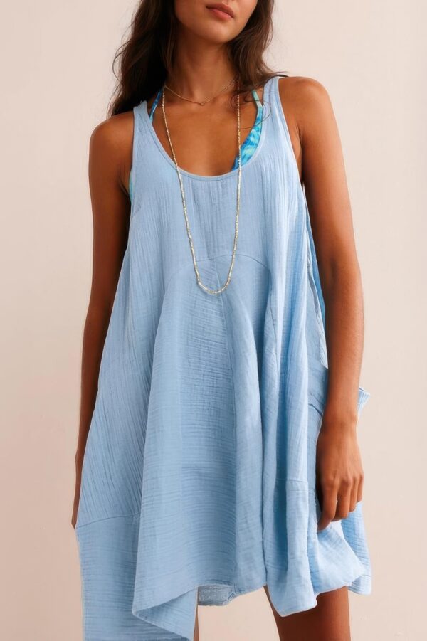 U-Neck Backless Sleeveless Mini Dress with Pockets