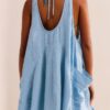 U-Neck Backless Sleeveless Mini Dress with Pockets