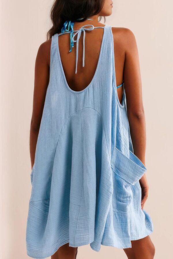 U-Neck Backless Sleeveless Mini Dress with Pockets