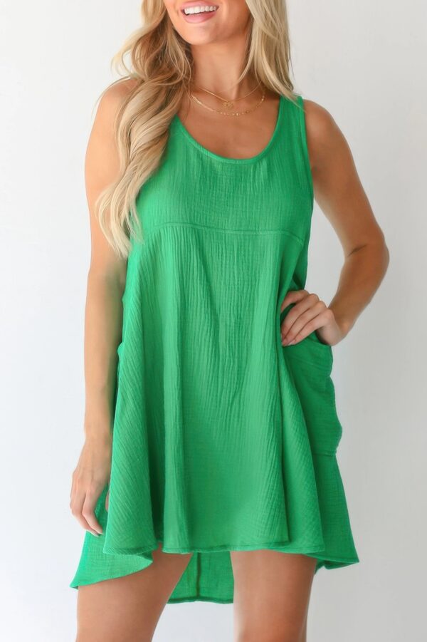 U-Neck Backless Sleeveless Mini Dress with Pockets