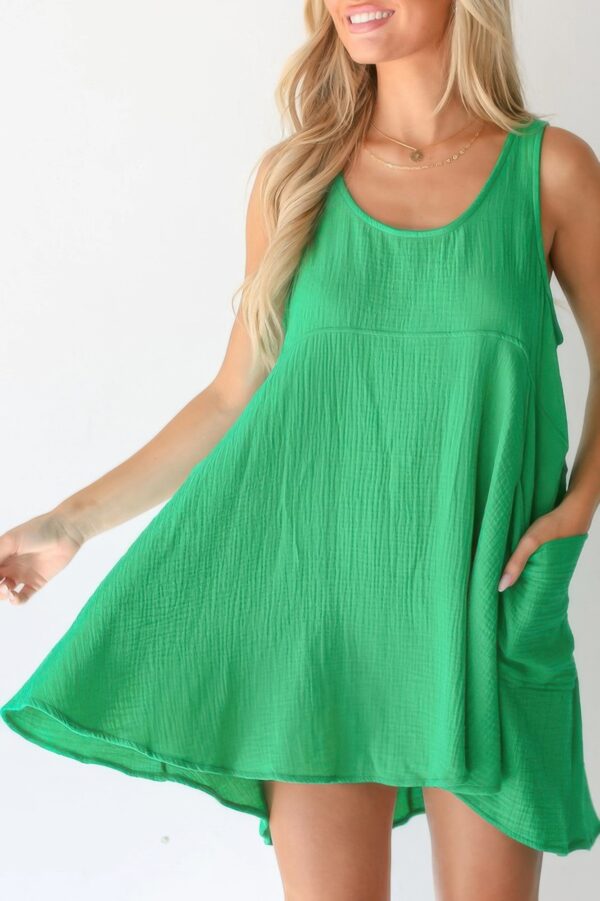 U-Neck Backless Sleeveless Mini Dress with Pockets