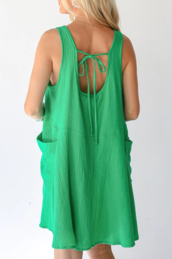 U-Neck Backless Sleeveless Mini Dress with Pockets