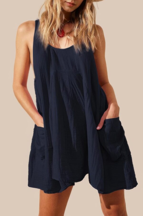 U-Neck Backless Sleeveless Mini Dress with Pockets