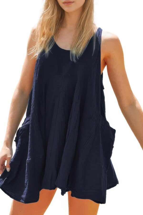 U-Neck Backless Sleeveless Mini Dress with Pockets