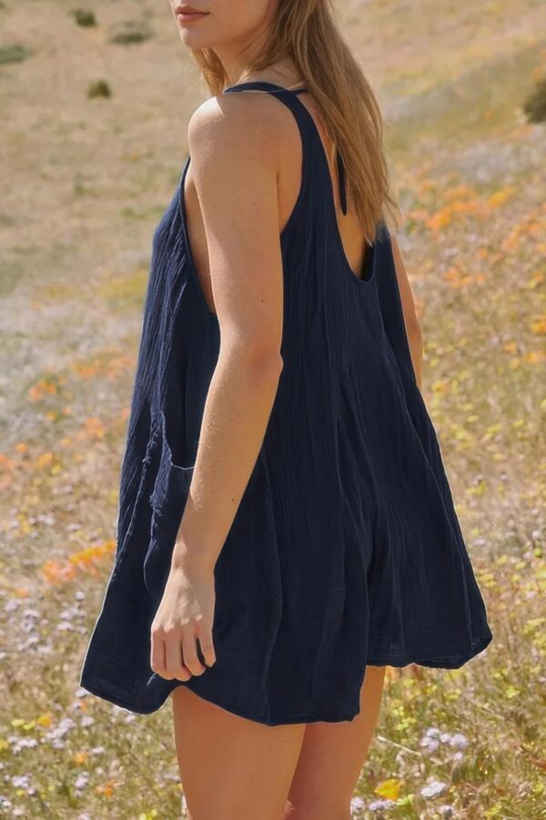 U-Neck Backless Sleeveless Mini Dress with Pockets