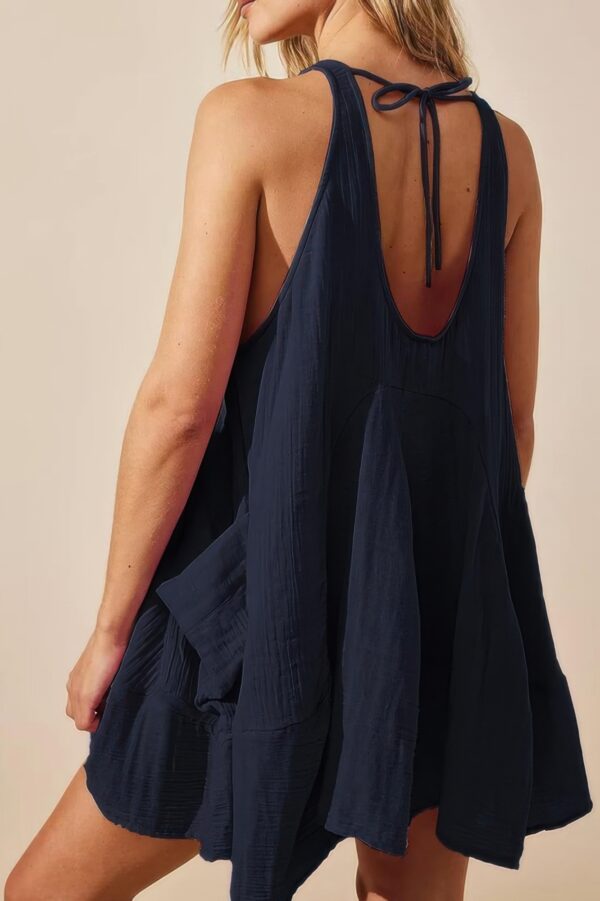 U-Neck Backless Sleeveless Mini Dress with Pockets