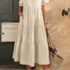 V-Neck A-Line Dress with Pleated Ruffle Hem