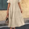 V-Neck A-Line Dress with Pleated Ruffle Hem