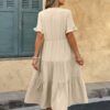 V-Neck A-Line Dress with Pleated Ruffle Hem