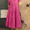 V-Neck A-Line Dress with Pleated Ruffle Hem