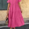 V-Neck A-Line Dress with Pleated Ruffle Hem