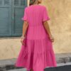 V-Neck A-Line Dress with Pleated Ruffle Hem